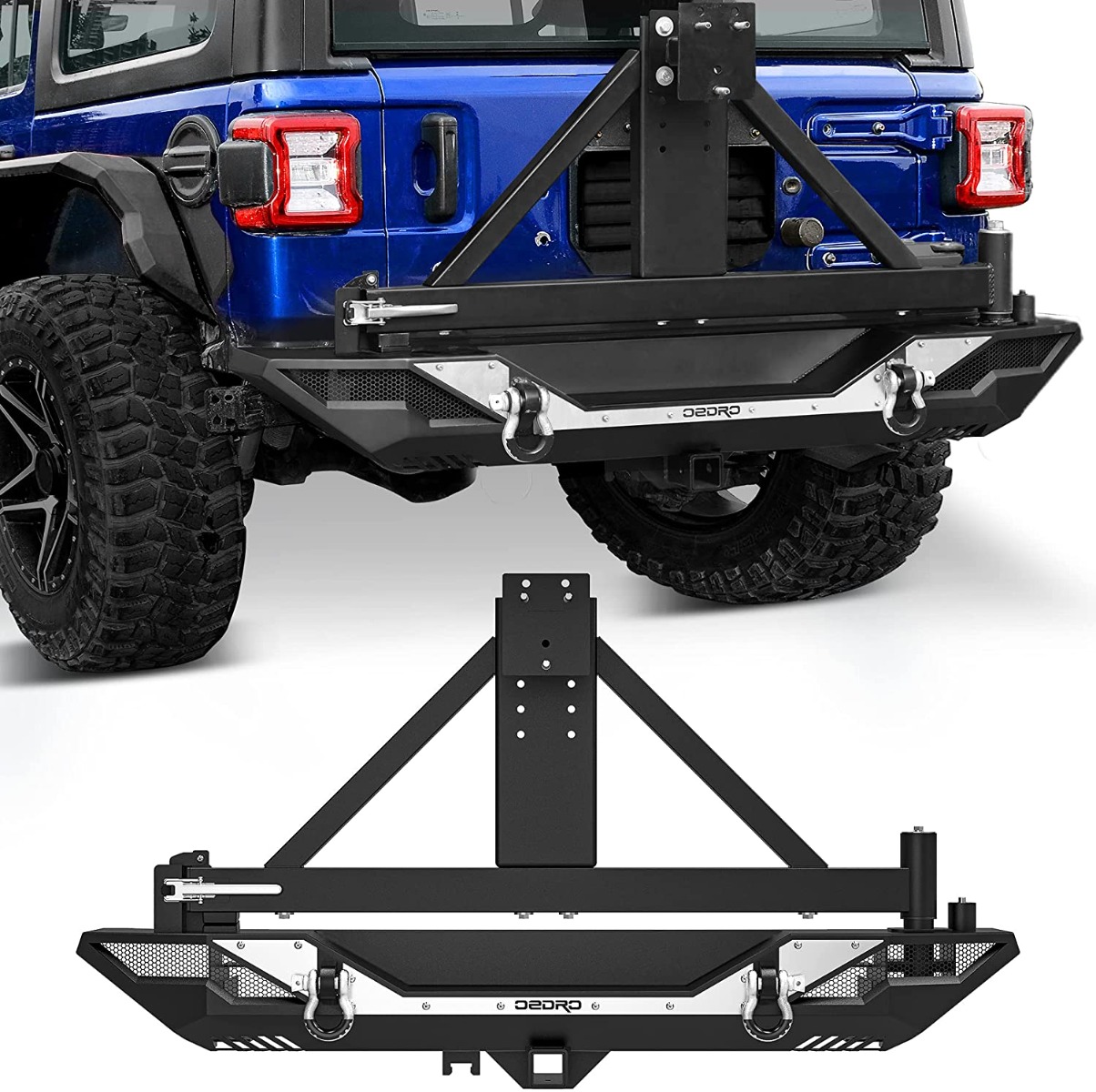 OEDRO® Rear Bumper Tire Carrier for 2018-2026 Jeep Wrangler JL & Unlimited JLU (2/4 Doors), with Hitch Receiver & D-Rings & Reflective Armor