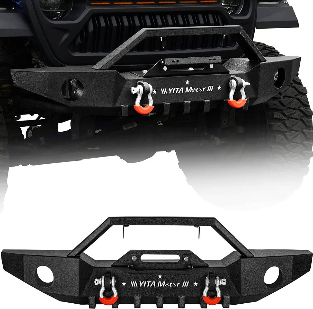 YITAMOTOR® 2018-2026 Jeep Wrangler JL/ 2020-2025 Jeep Gladiator Front Bumper with Winch Plate & D-Rings & Fog Holes