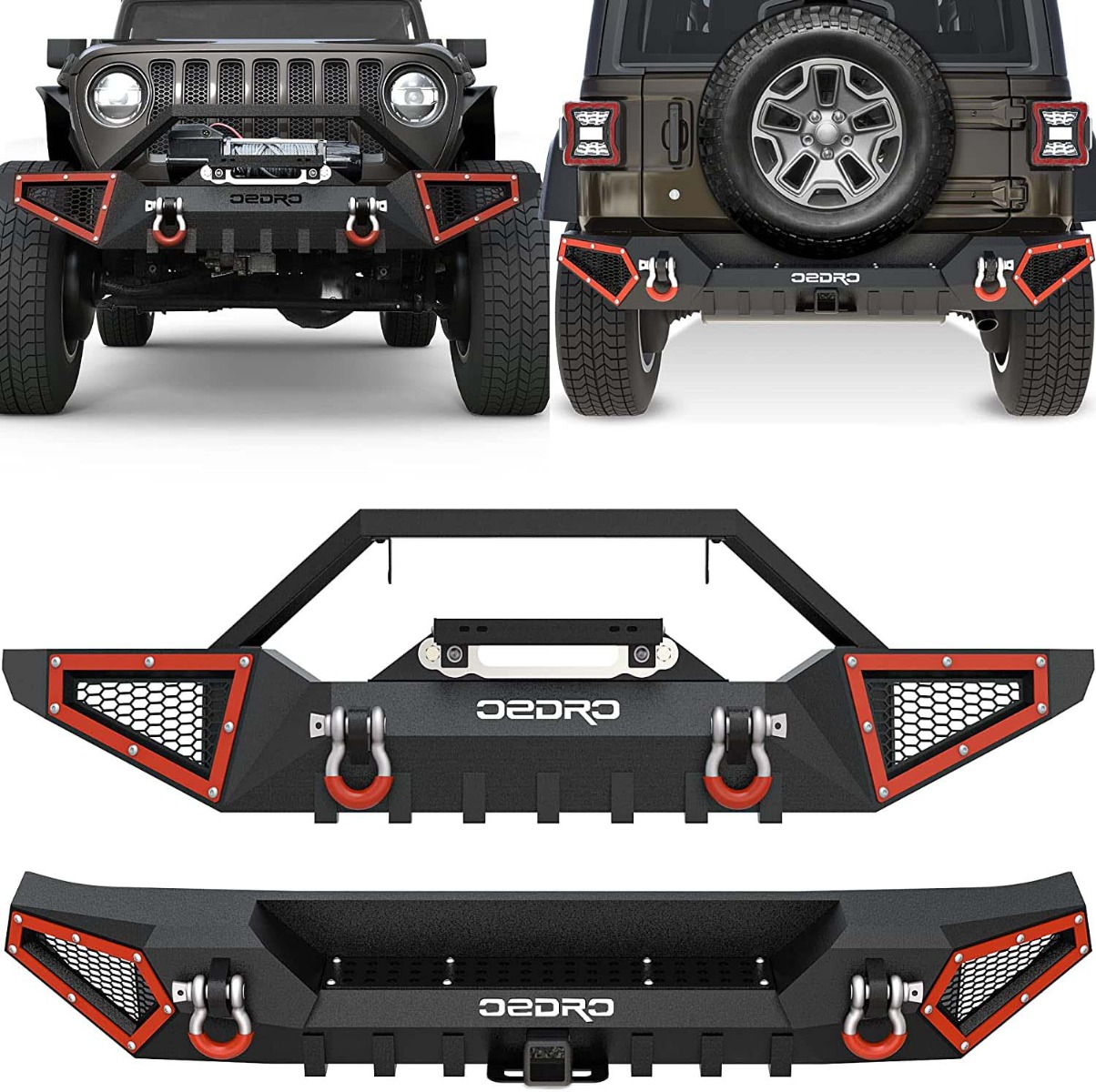 OEDRO Front Rear Bumper for 2018-2024 Jeep Wrangler JL & Unlimited (2/4 Doors) with Winch Plate & D-Rings & Hitch Receiver
