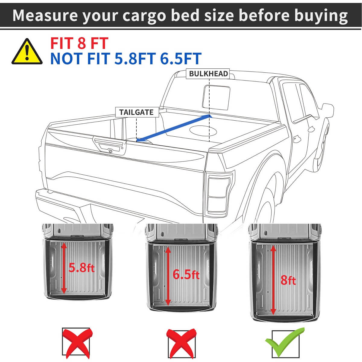 Side view of OEDRO 8Ft Soft Roll Up Truck Bed Tonneau Cover 2002-2023 Dodge Ram 1500, 2003-2025 Dodge Ram 2500 3500 w/o Ram Box