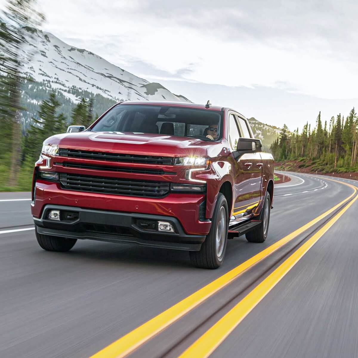 Side view of OEDRO Running Boards for 2019-2025 Chevy Silverado/ GMC Sierra 1500 Crew Cab & 2020-2025  Chevy Silverado /GMC Sierra 2500HD 3500HD