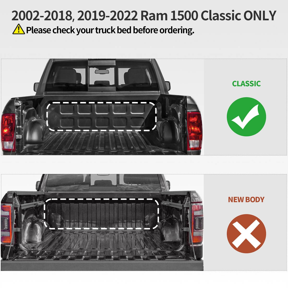Side view of OEDRO 8Ft Soft Roll Up Truck Bed Tonneau Cover 2002-2023 Dodge Ram 1500, 2003-2025 Dodge Ram 2500 3500 w/o Ram Box