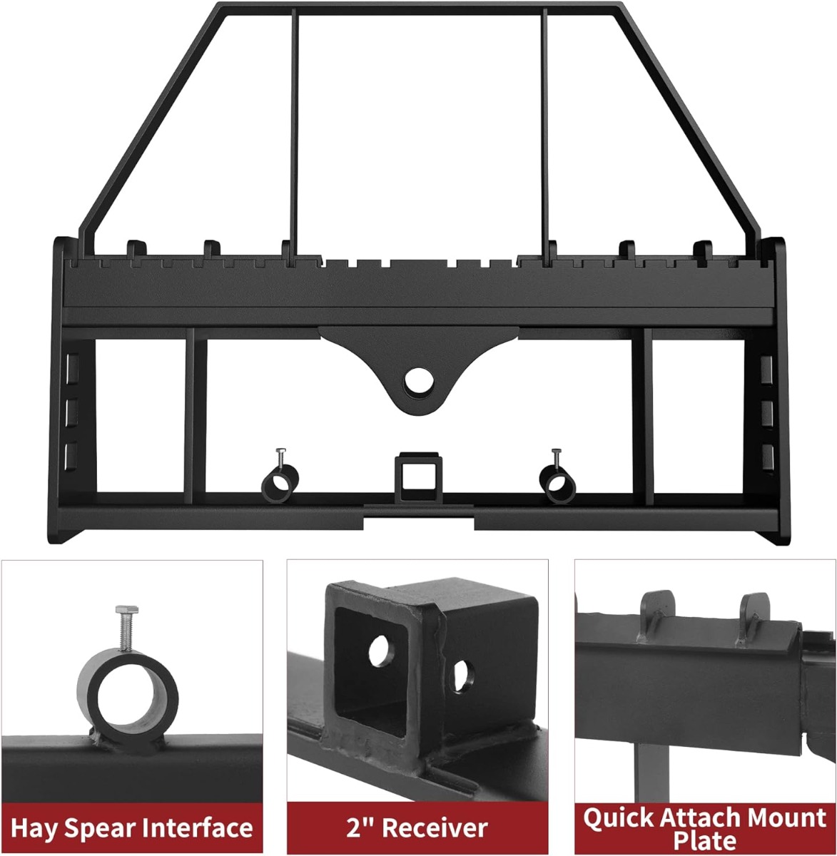 Side view of YITAMOTOR® 2500lbs Pallet Fork Frame Attachment, 45" Skid Steer Pallet Fork Frame with 2" Hitch Receiver & Spear Sleeves for Loaders Tractors Quick Ta