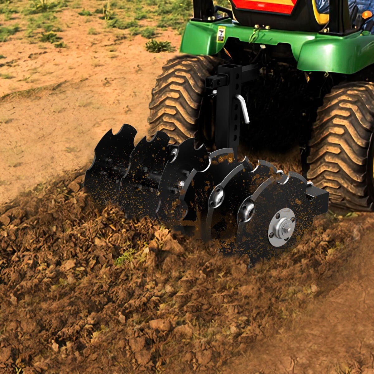Side view of YITAMOTOR® 28" Width Disc Plow Harrow with Universal 2" Receiver Mount for ATV/UTV, Black