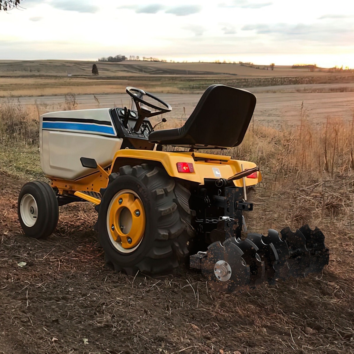 Side view of YITAMOTOR® 28" Width Disc Plow Harrow with Universal 2" Receiver Mount for ATV/UTV, Black