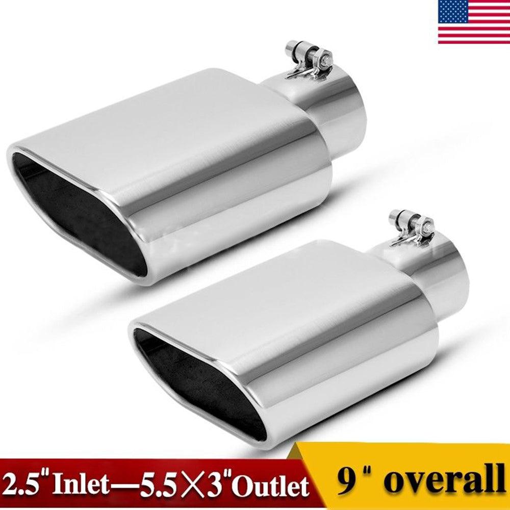 YITAMOTOR® 2pcs 2.5"" Inlet 5.5''x3''Outlet Square Bolt on Exhaust Tip Chrome Polished Diesel