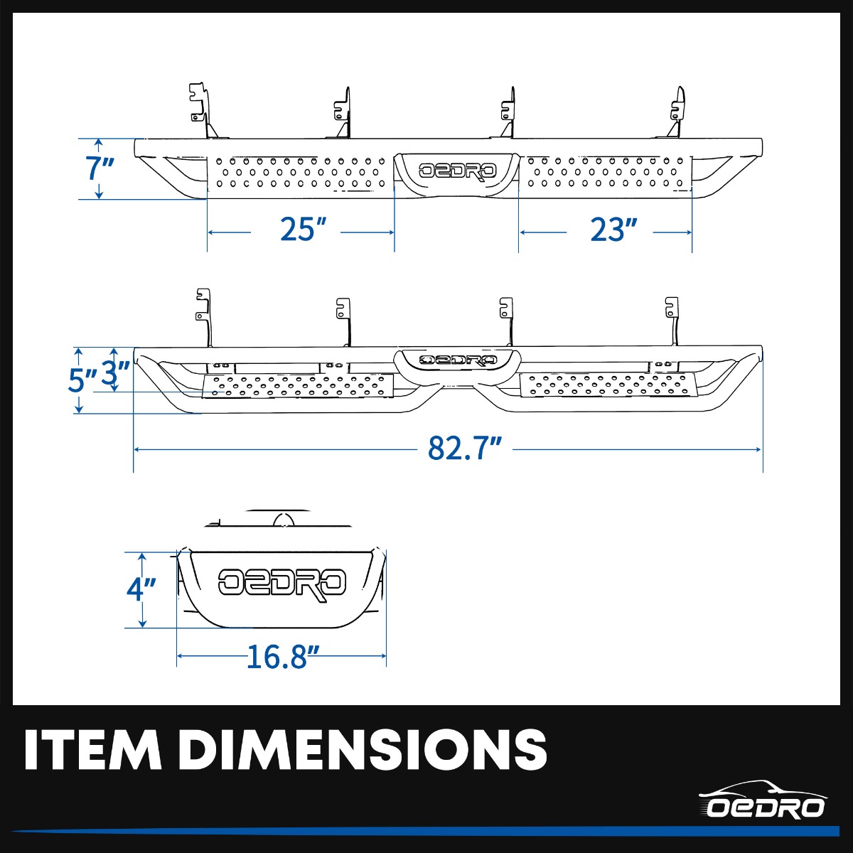 Side view of OEDRO® Running Boards for 2022-2026 Toyota Tundra Crewmax Cab with Two Stairs Design All-Steel Build, Bolt-on Side Steps