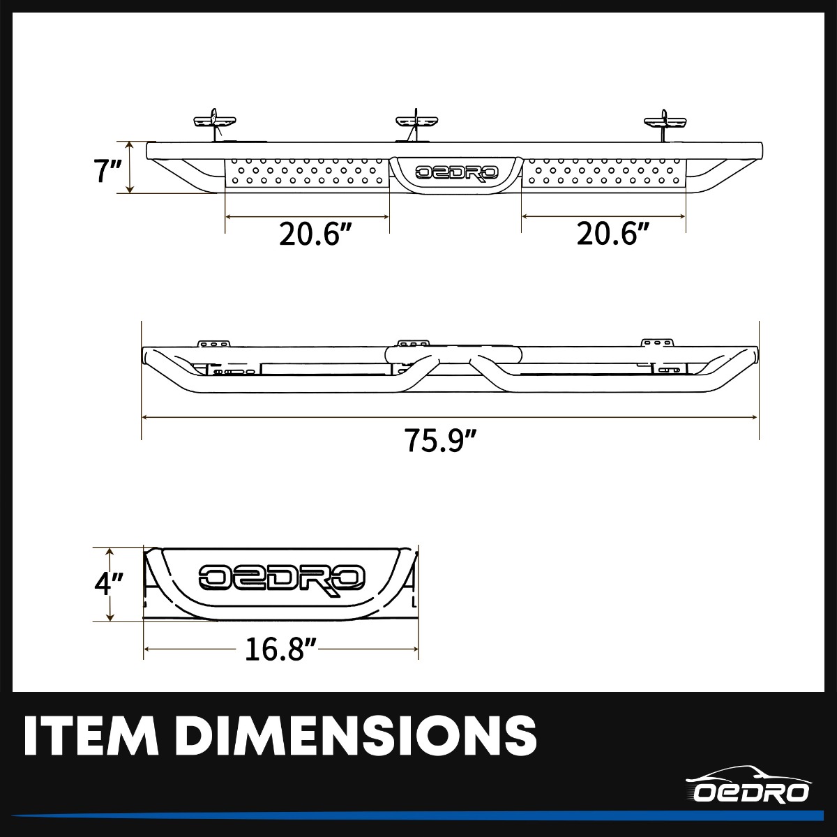 Side view of OEDRO Running Boards for 2019-2025 Dodge Ram 1500 Quad Cab New Body Side Steps