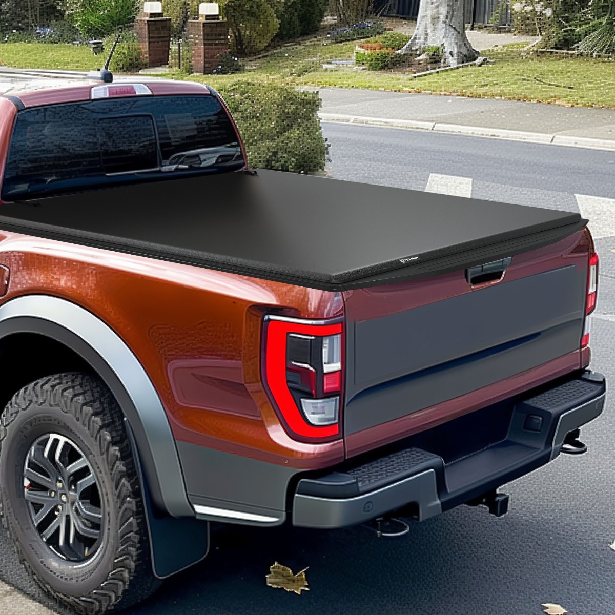 Side view of YITAMOTOR Soft Quad-Fold Tonneau Cover for 1999-2026 Ford F-250/F-350 Super Duty 8 ft Bed