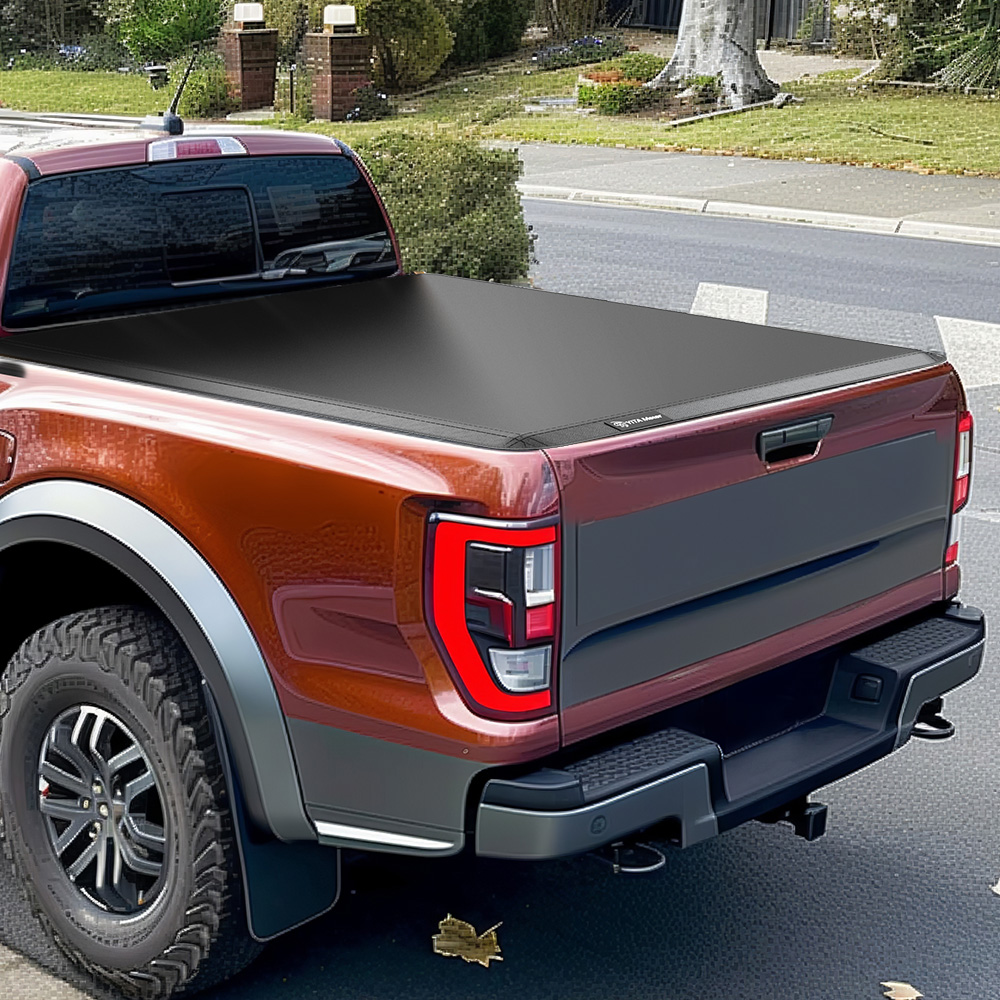 Side view of YITAMOTOR® Soft Tri Fold Truck Bed Tonneau Cover Compatible with 2022-2026 Nissan Frontier 6 ft Bed