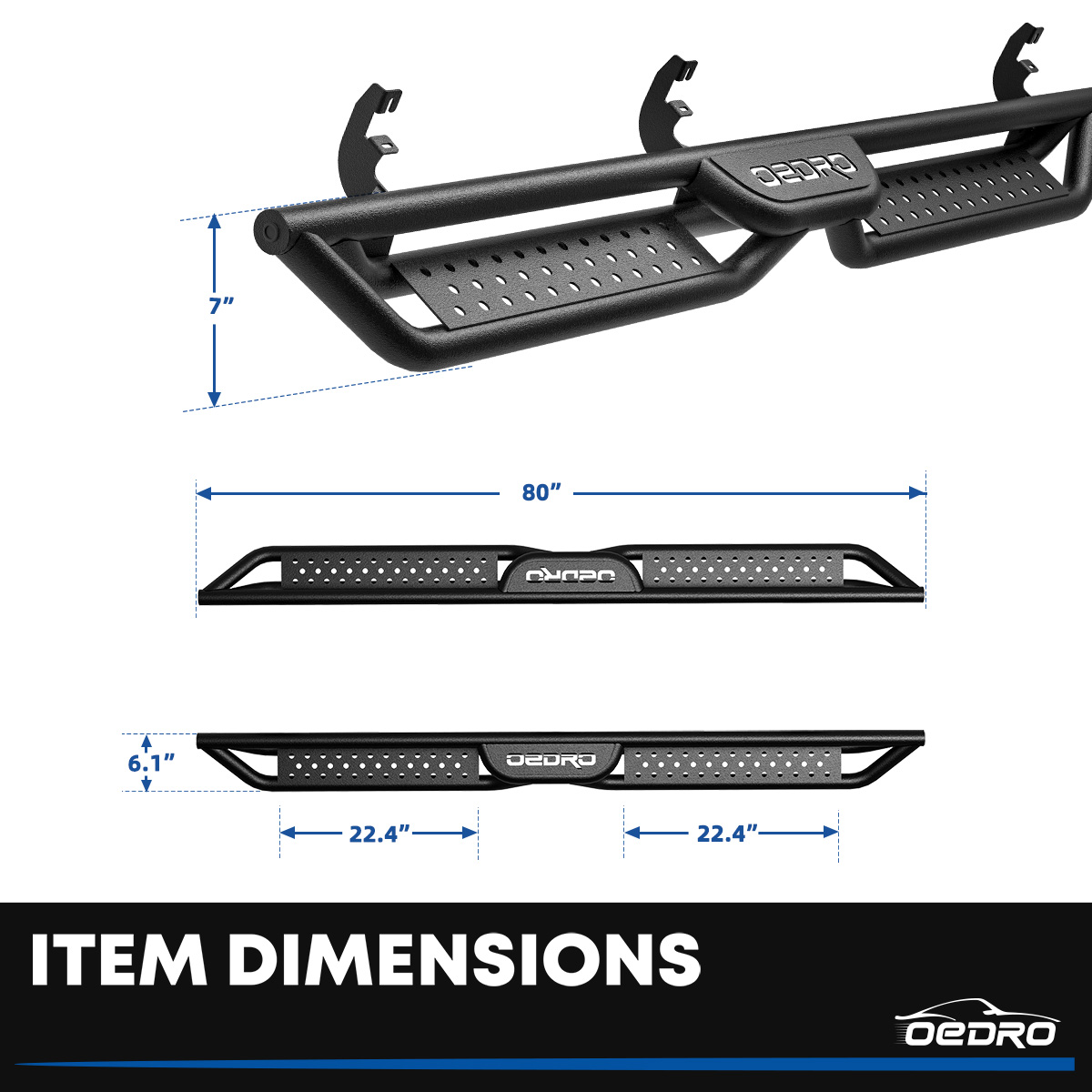 Side view of OEDRO 6" Running Boards for 2015-2026 Chevy Colorado/GMC Canyon Crew Cab, Bolt-on Side Steps Steel Nerf Bars