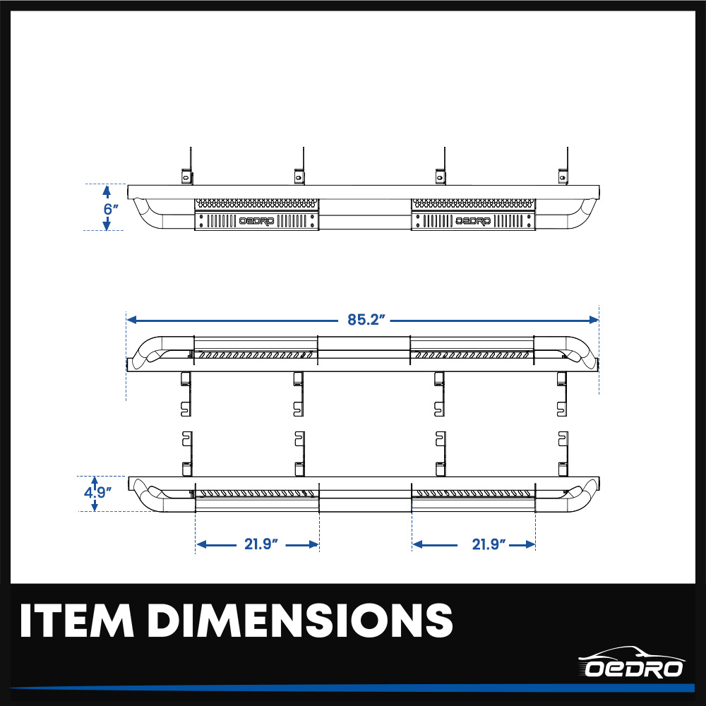 Side view of OEDRO® Running Boards for 2019-2026 Chevy Silverado/GMC Sierra 1500 Crew Cab, 2020-2026 Silverado/Sierra 2500HD 3500HD Crew Cab