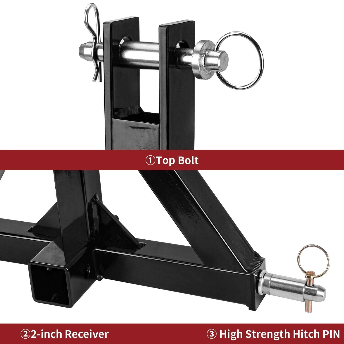 Side view of YITAMOTOR® 2" Receiver 3 Point Quick Trailer Hitch Adapter Category 1 Tractor