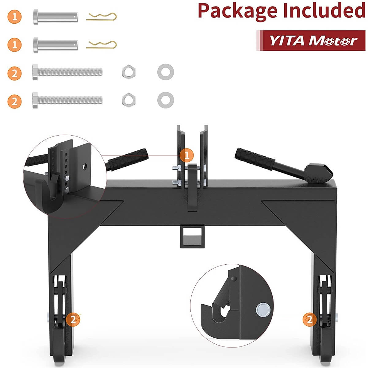 Side view of YITAMOTOR® 3 Point Quick Hitch Adapter Attach For Category 1 Tractor 3000lb
