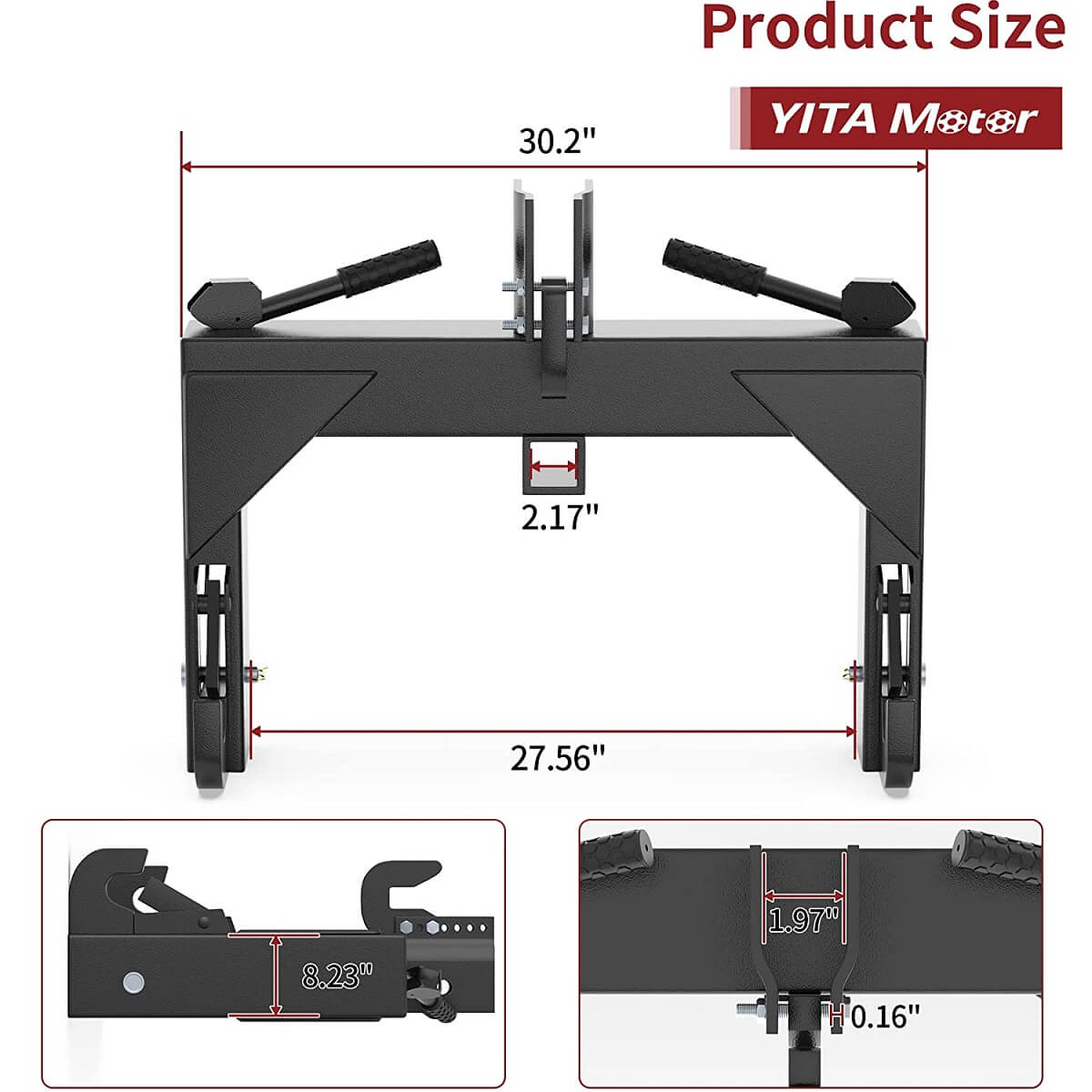 Side view of YITAMOTOR® 3 Point Quick Hitch Adapter Attach For Category 1 Tractor 3000lb
