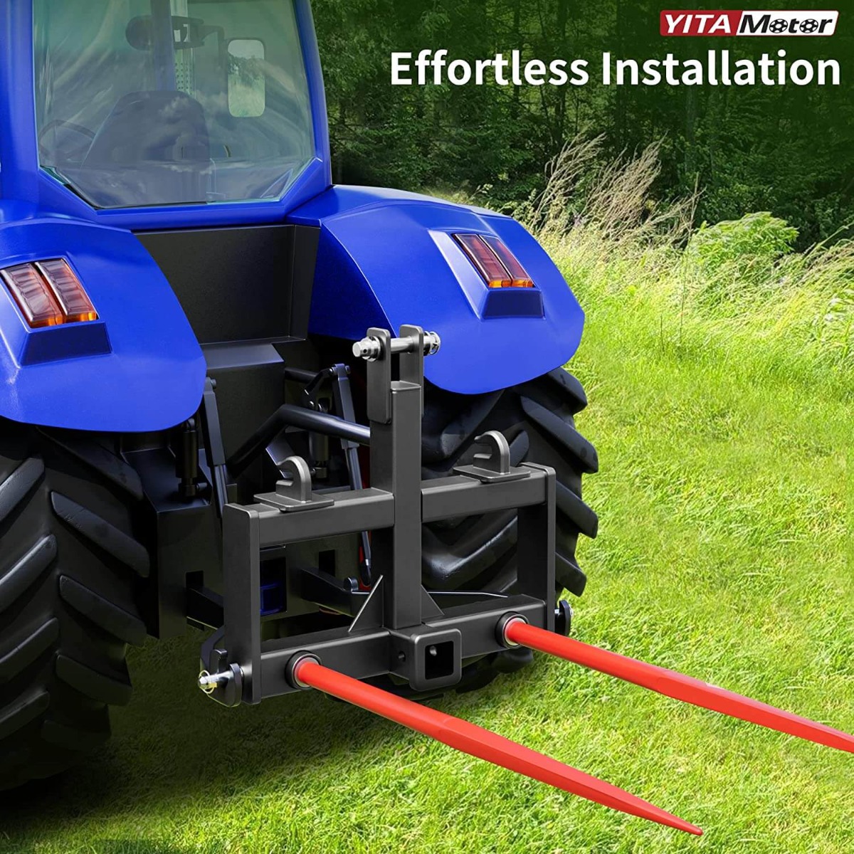 Side view of YITAMOTOR® 3 Point Hitch Receiver Tractor Drawbar Attachment with 2x1 3/4" Hay Spear Holes for CAT 0