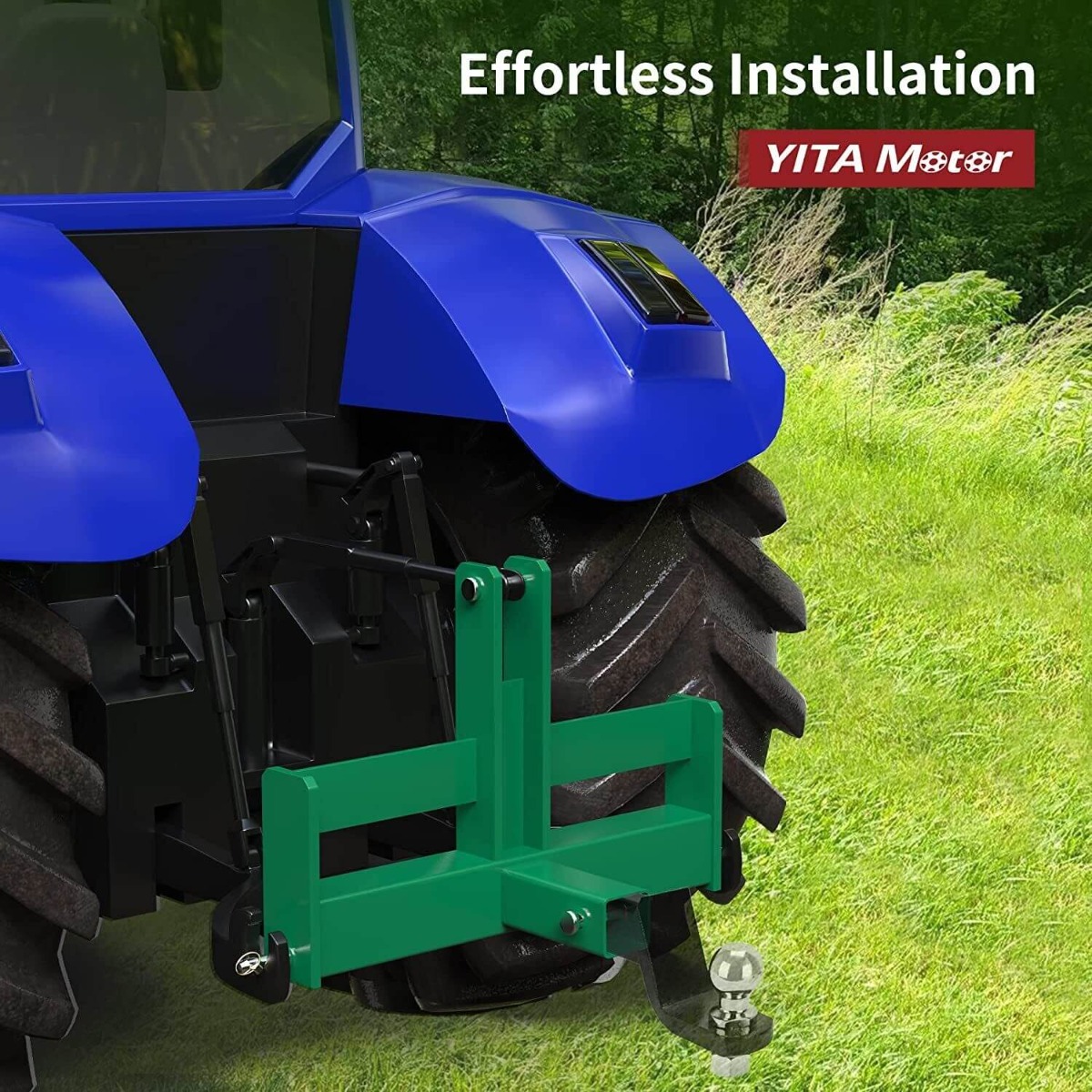 Side view of YITAMOTOR® 3 Point Hitch Receiver Tractor Drawbar Attachment 3-Pt with Suitcase Weight Brackets for CAT 1