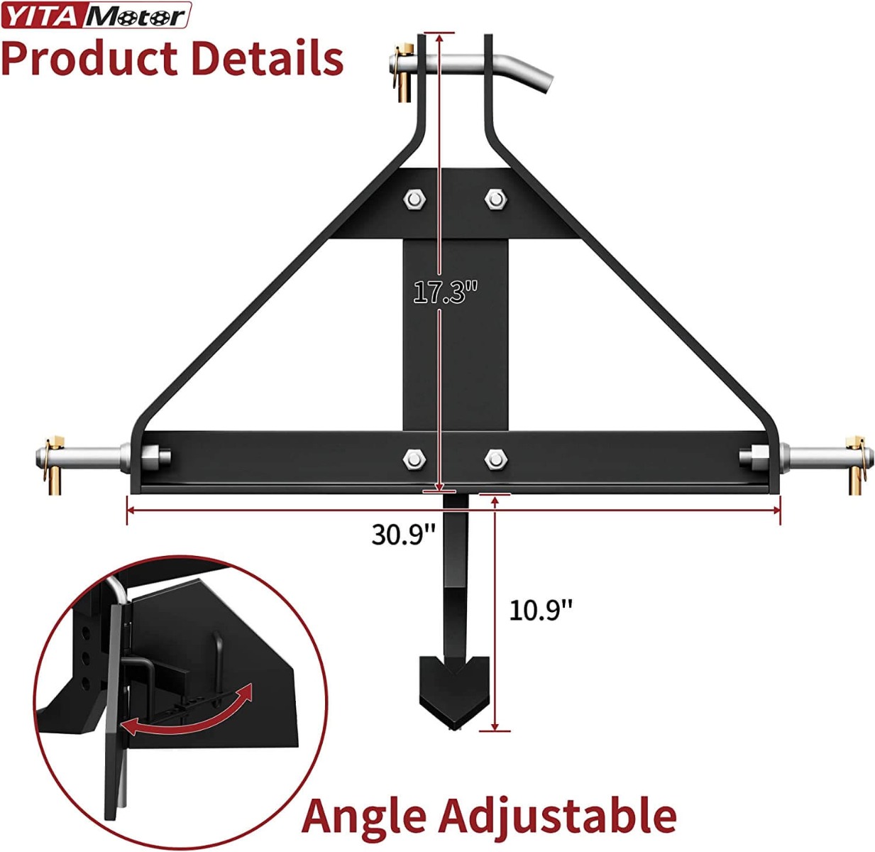 Side view of YITAMOTOR® Middle Buster for Category 1, 3 Point Quick Hitch Tractors, Heavy Duty Steel Furrowing Plow
