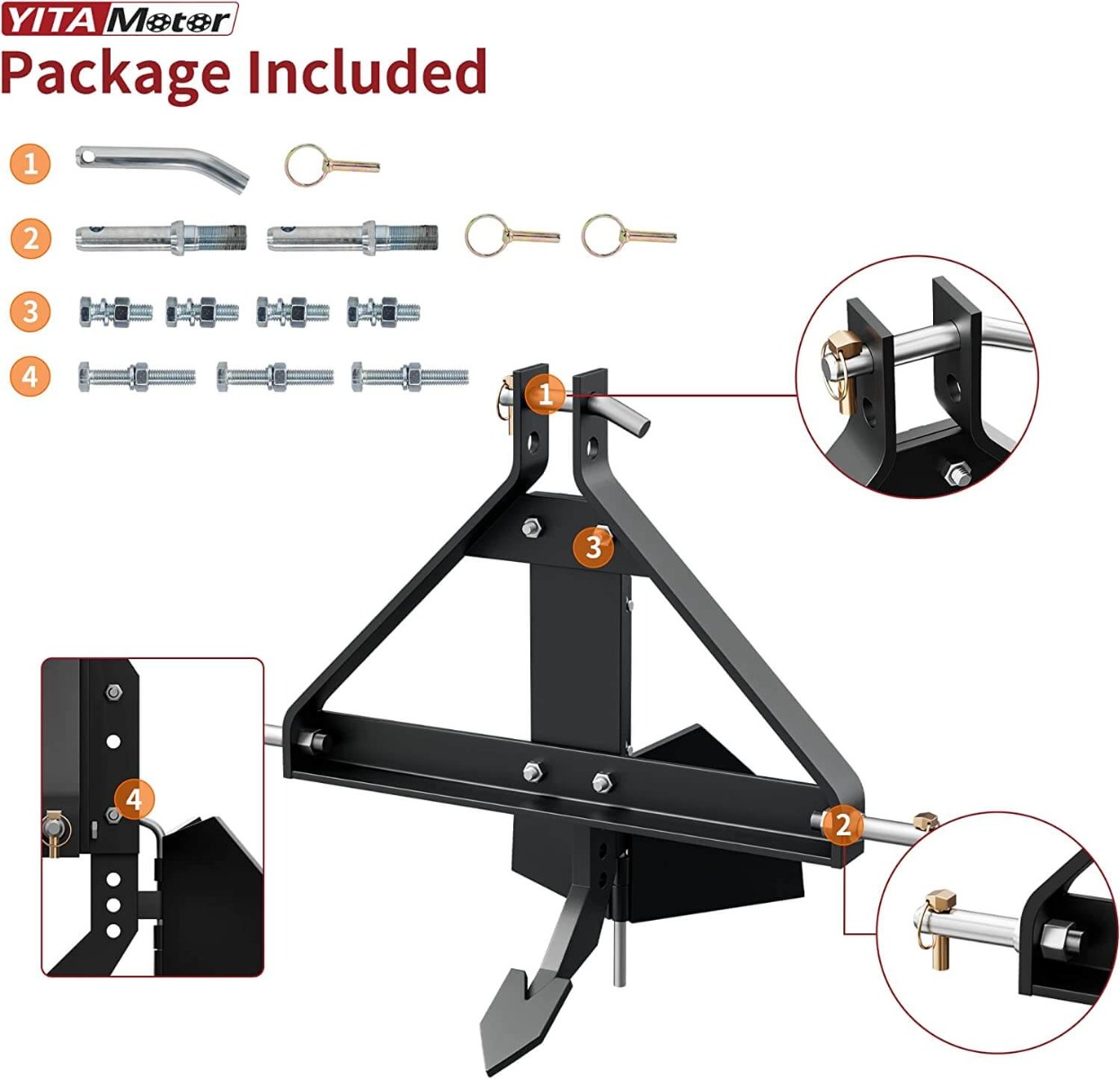 Side view of YITAMOTOR® Middle Buster for Category 1, 3 Point Quick Hitch Tractors, Heavy Duty Steel Furrowing Plow