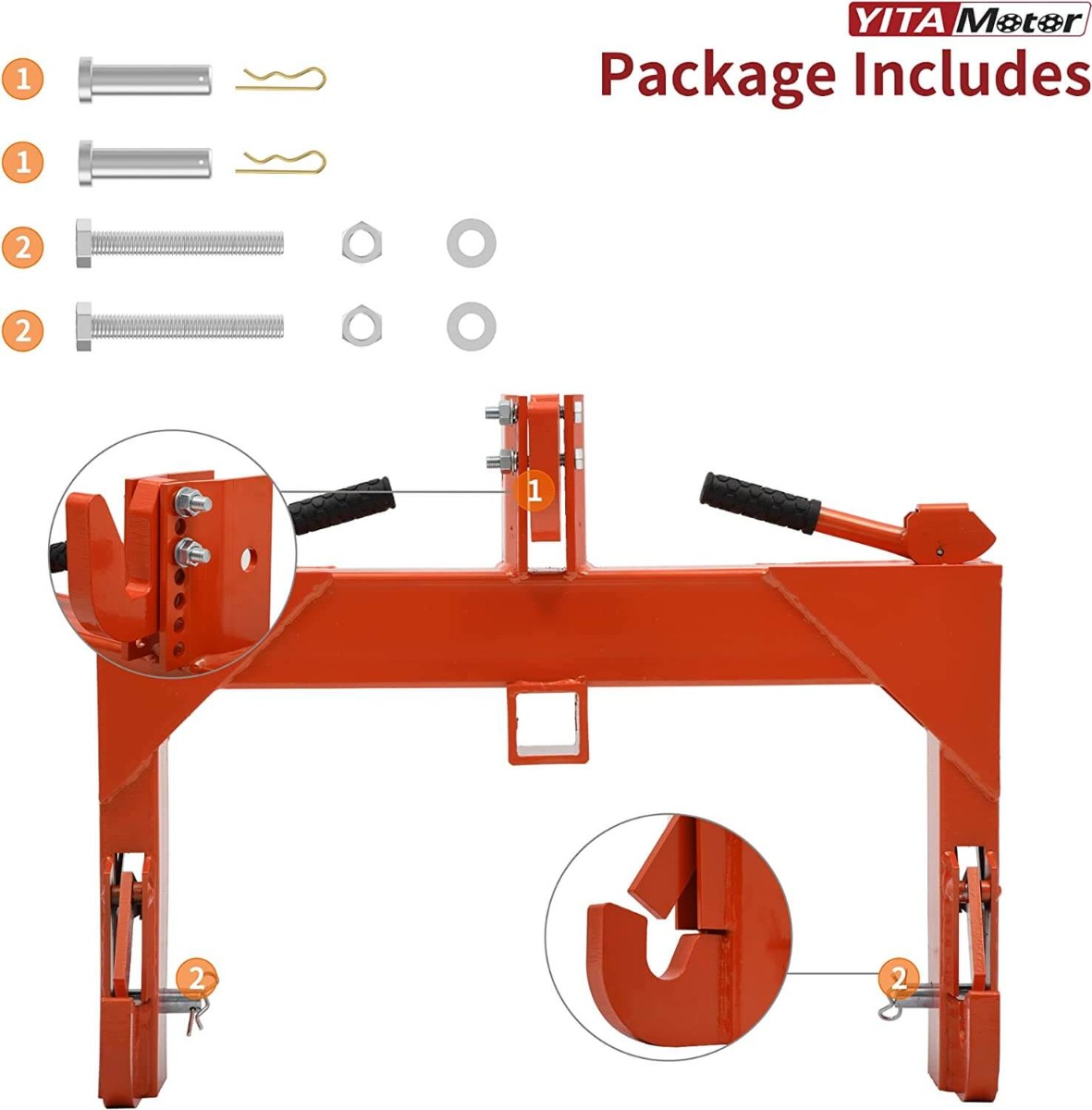 Side view of YITAMOTOR® 3 Point Quick Hitch Adapter For Category 1 W/ Adjustable Bolt Tractor 3000lb