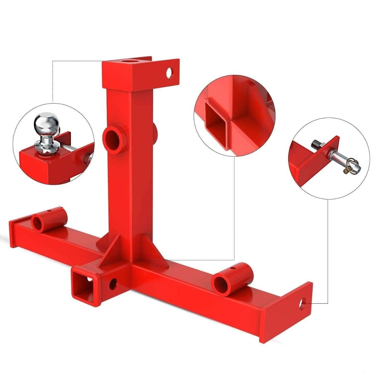 Side view of YITAMOTOR® 3 Point Trailer Hitch with 2" Receivers for Category 1 Tractors