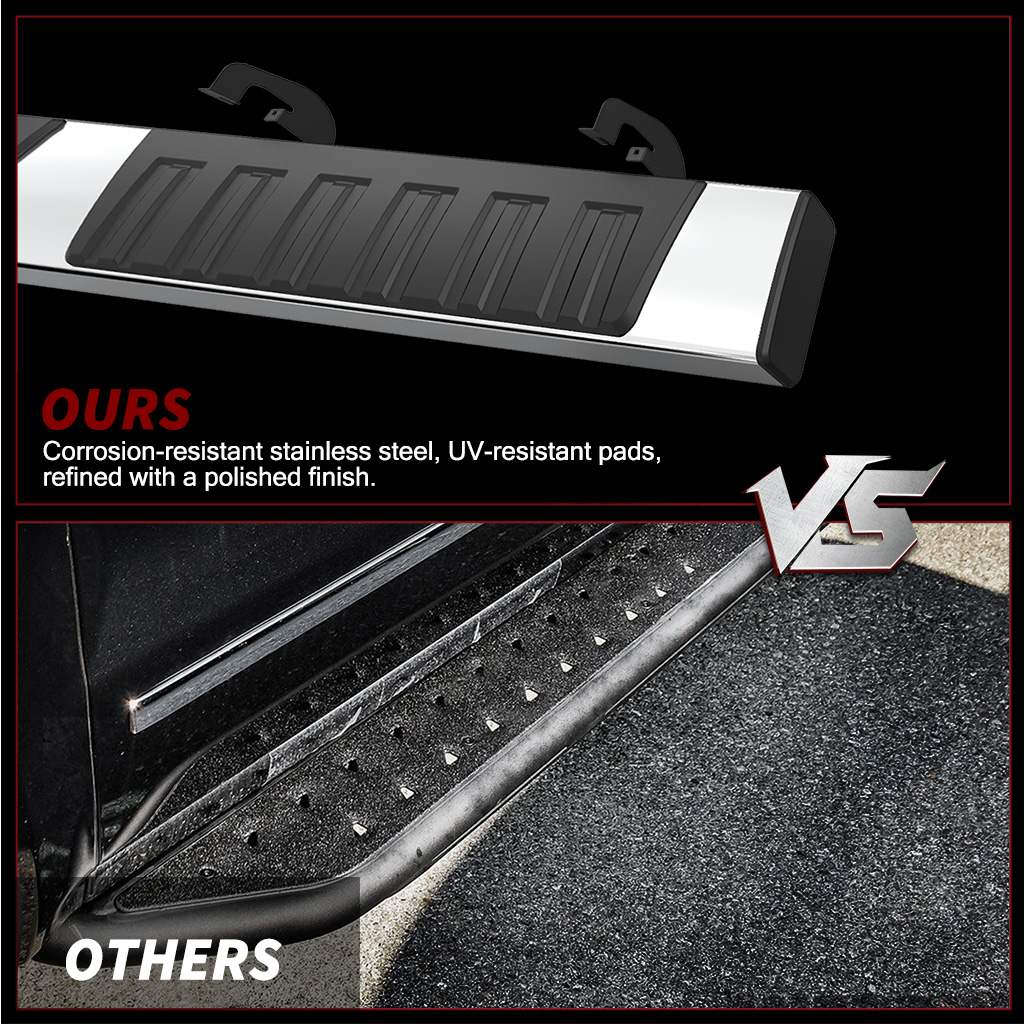Side view of YITAMOTOR® 6 inches Running Boards For 2007-2018 Silverado/GMC Sierra 1500 & 2500HD 3500HD Crew Cab, 2019 Silverado/Sierra 2500HD 3500HD Side Step Ner