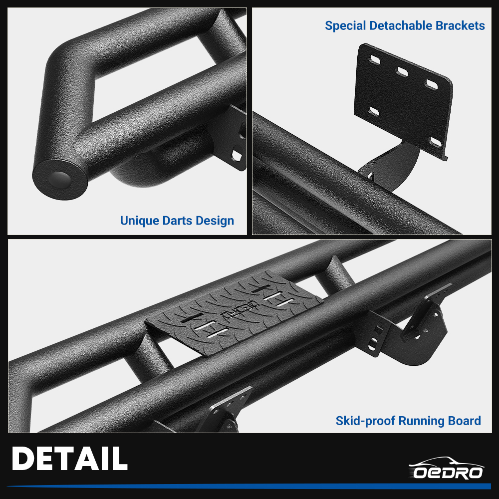 Side view of OEDRO Running Boards for 2019-2026 Dodge Ram 1500 Crew Cab (Not For Classic Models), Textured Black Heavy Duty Side Steps