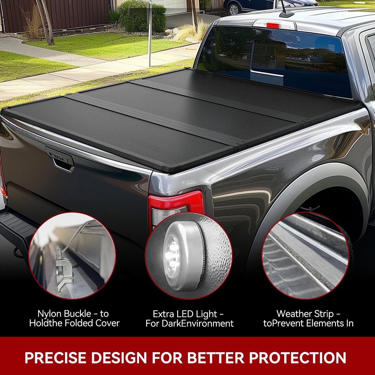 YITAMOTOR FRP Hard Tri-Fold Tonneau Cover for 2015-2026 Ford F-150