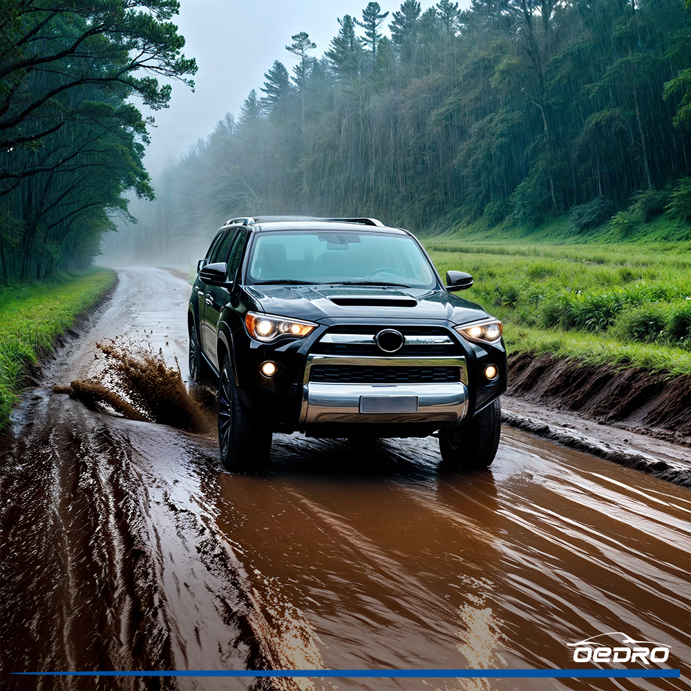 Side view of OEDRO® Floor Mats & Cargo Liners Set for 2013-2024 Toyota 4Runner, Unique Black TPE All-Weather Guard Full Set Liners