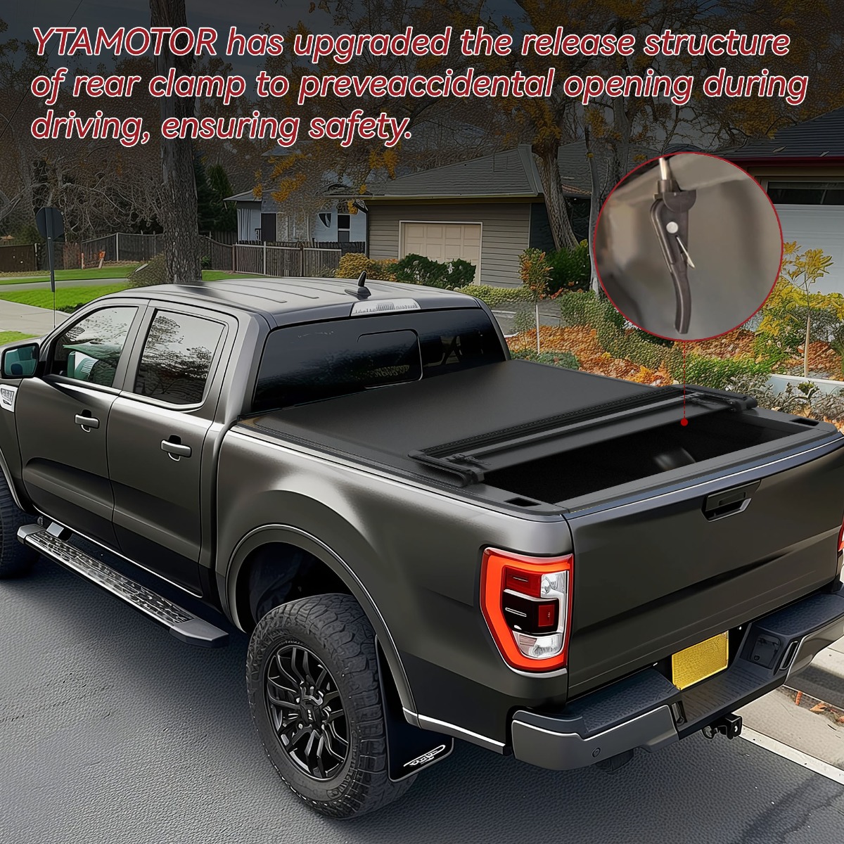 Side view of YITAMOTOR® Soft Quad Fold 1999-2016 Ford F-250 F-350 Super Duty, Styleside 6.75 ft Bed Truck Bed Tonneau Cover
