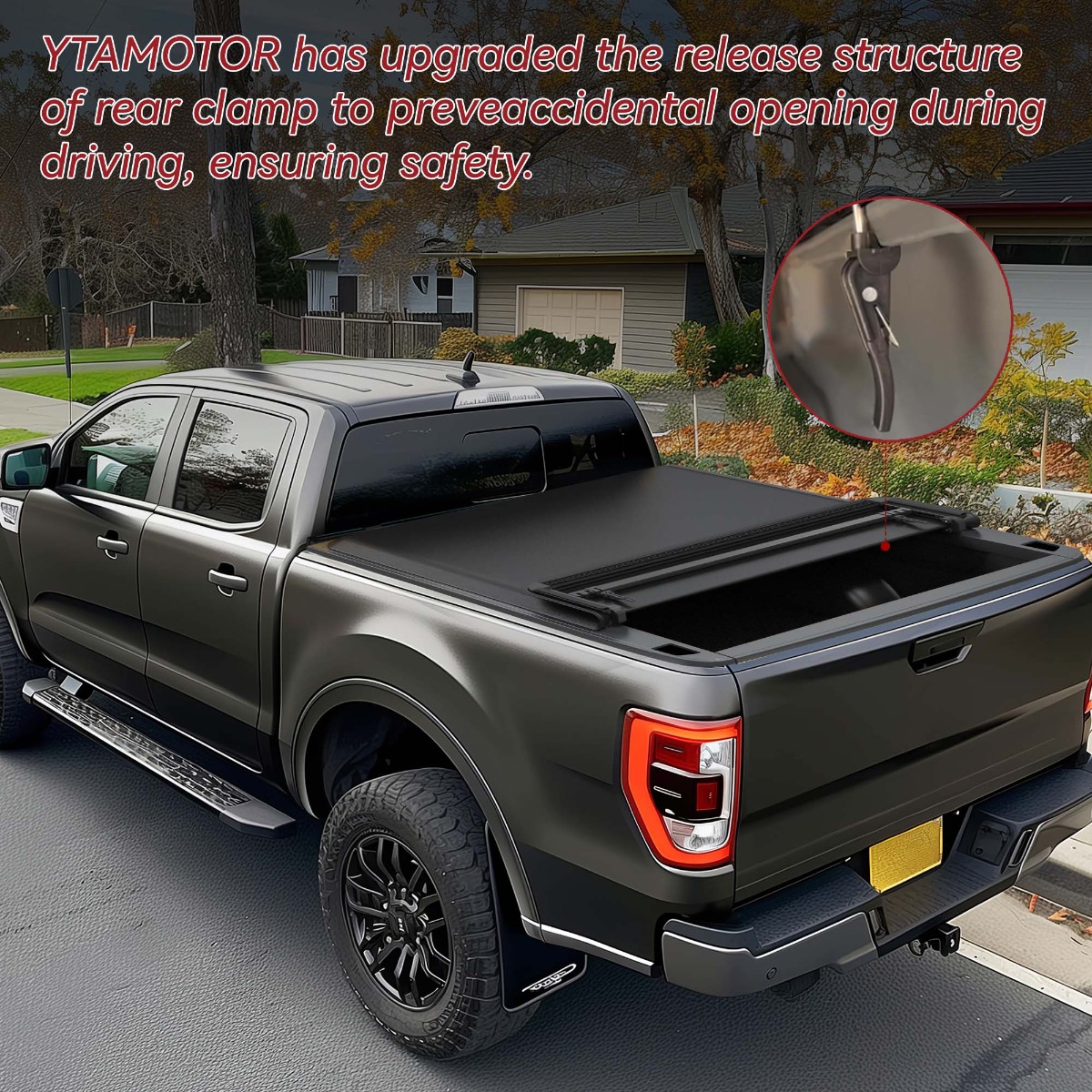 Side view of YITAMOTOR® 2022 2023 2024 2025 2026 Ford Maverick 4.5 Feet Soft Tri-fold Truck Bed Tonneau Cover