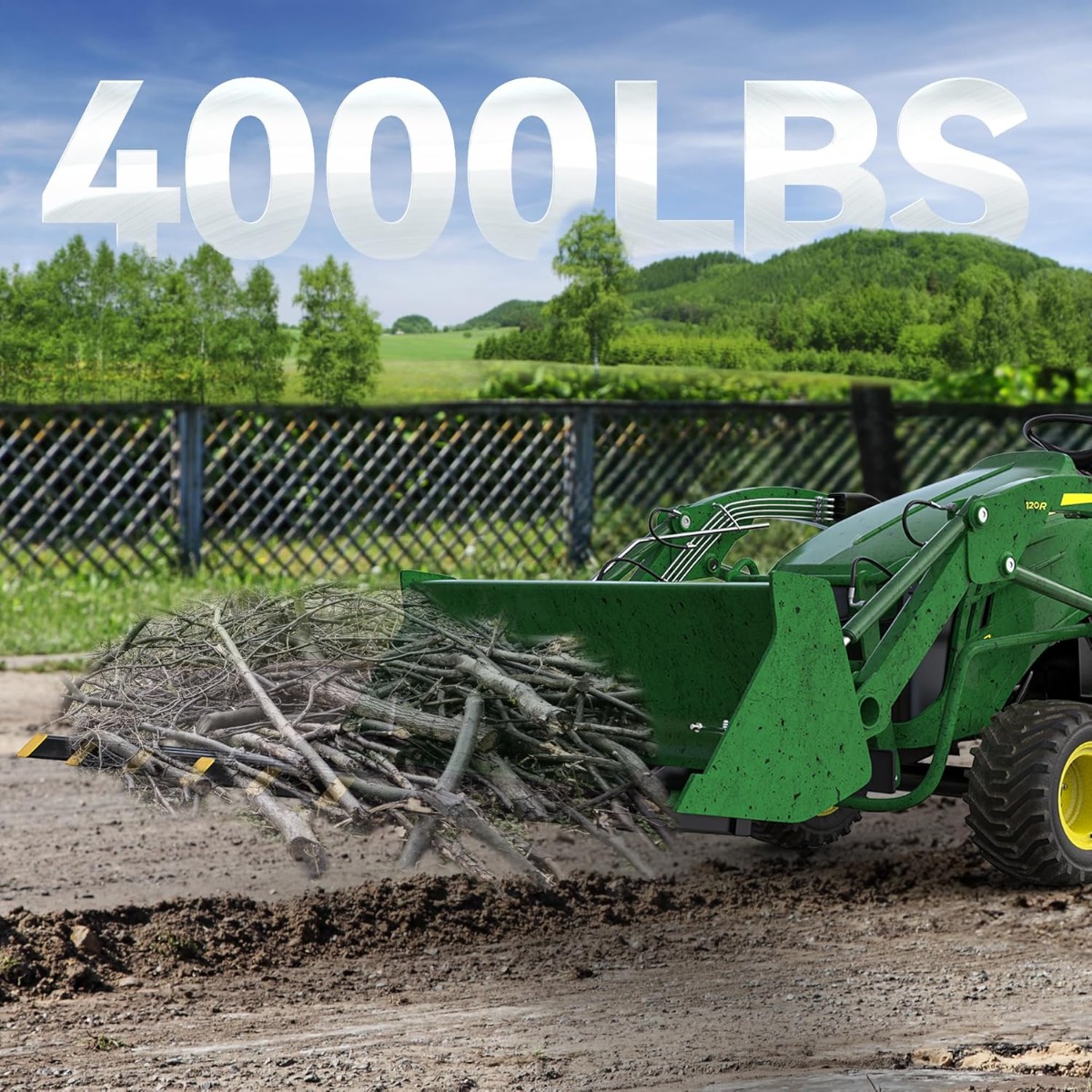 Side view of YITAMOTOR® 21" Fork Length Clamp-On Debris Forks Fit 60" Loader Buckets Skid Steers 4000LBS