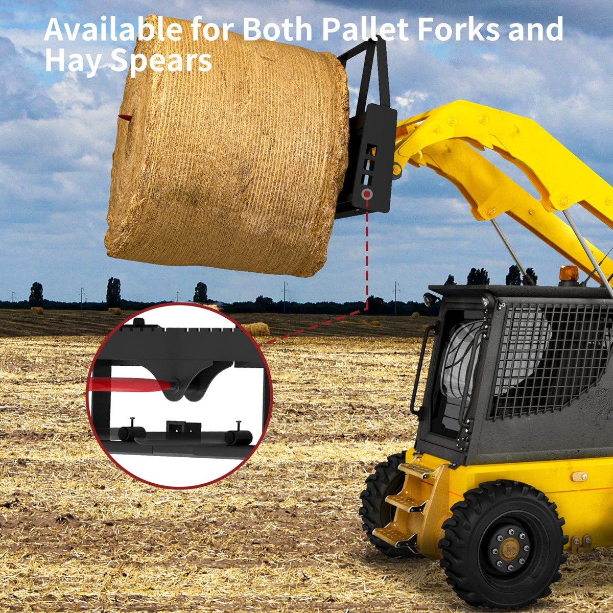 Side view of YITAMOTOR® 4000lbs Pallet Fork Frame Attachment, 45" Skid Steer Pallet Fork Frame with 2" Hitch Receiver & Spear Sleeves for Loaders Tractors Quick Ta