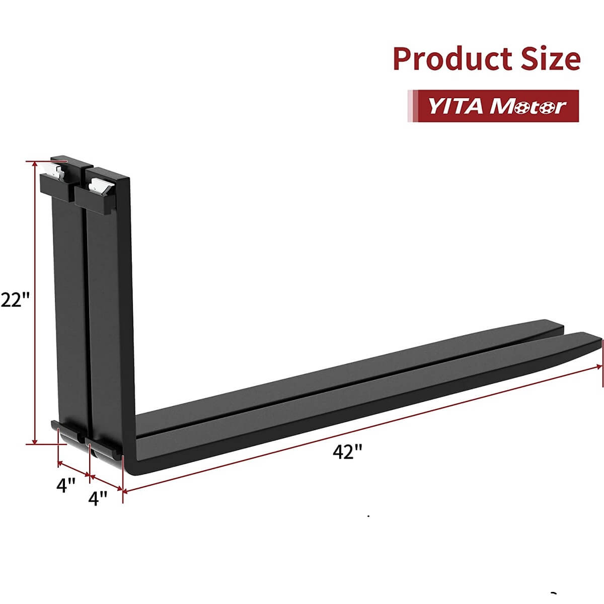 Side view of YITAMOTOR® 42" Pallet Fork Blades, 2500lbs Capacity Forklift Blades for Tractors Loaders Skid Steer Attachment, 2 Packs