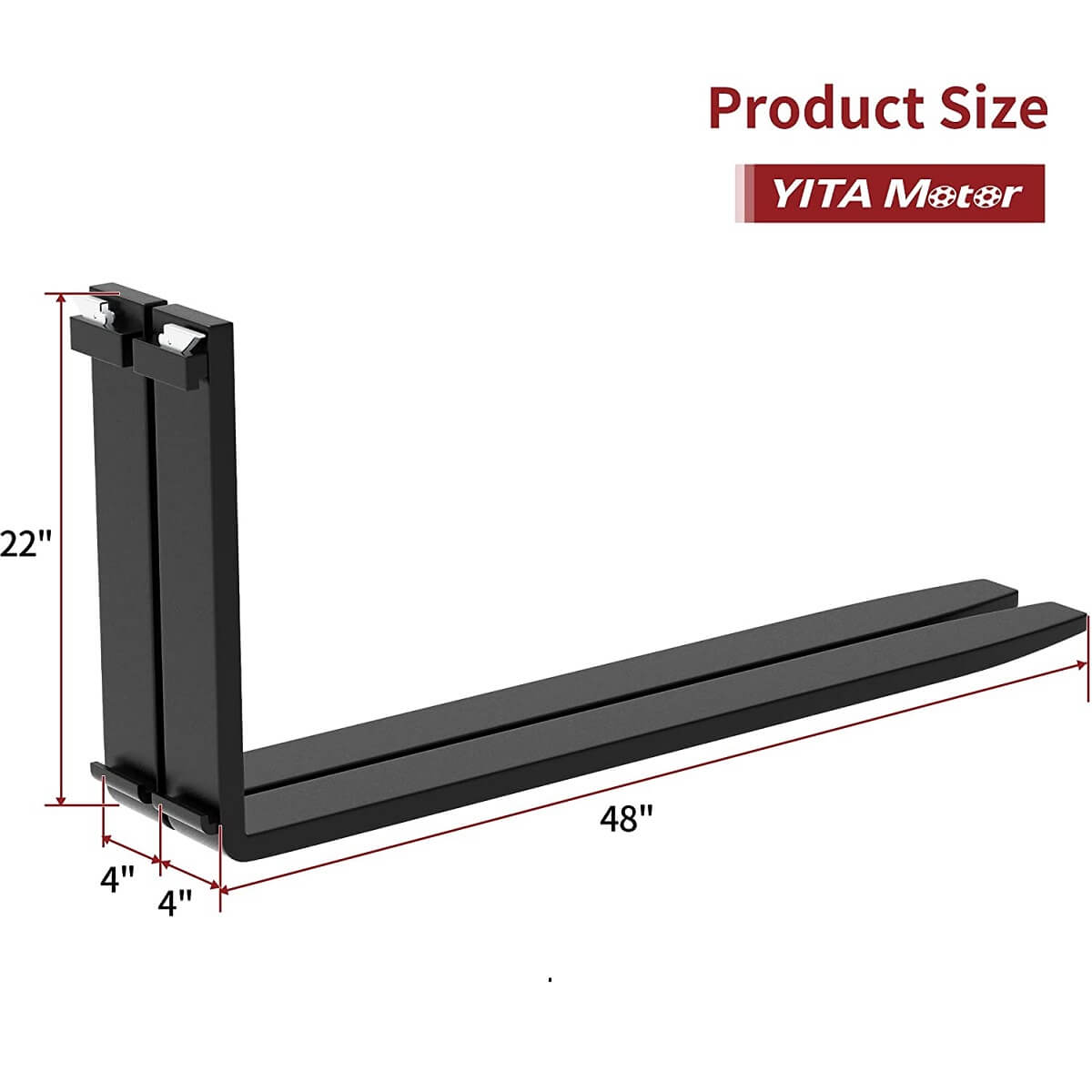Side view of YITAMOTOR® 48" Pallet Fork Blades, 4000lbs Capacity Forklift Blades for Tractors Loaders Skid Steer Attachment, 2 Packs