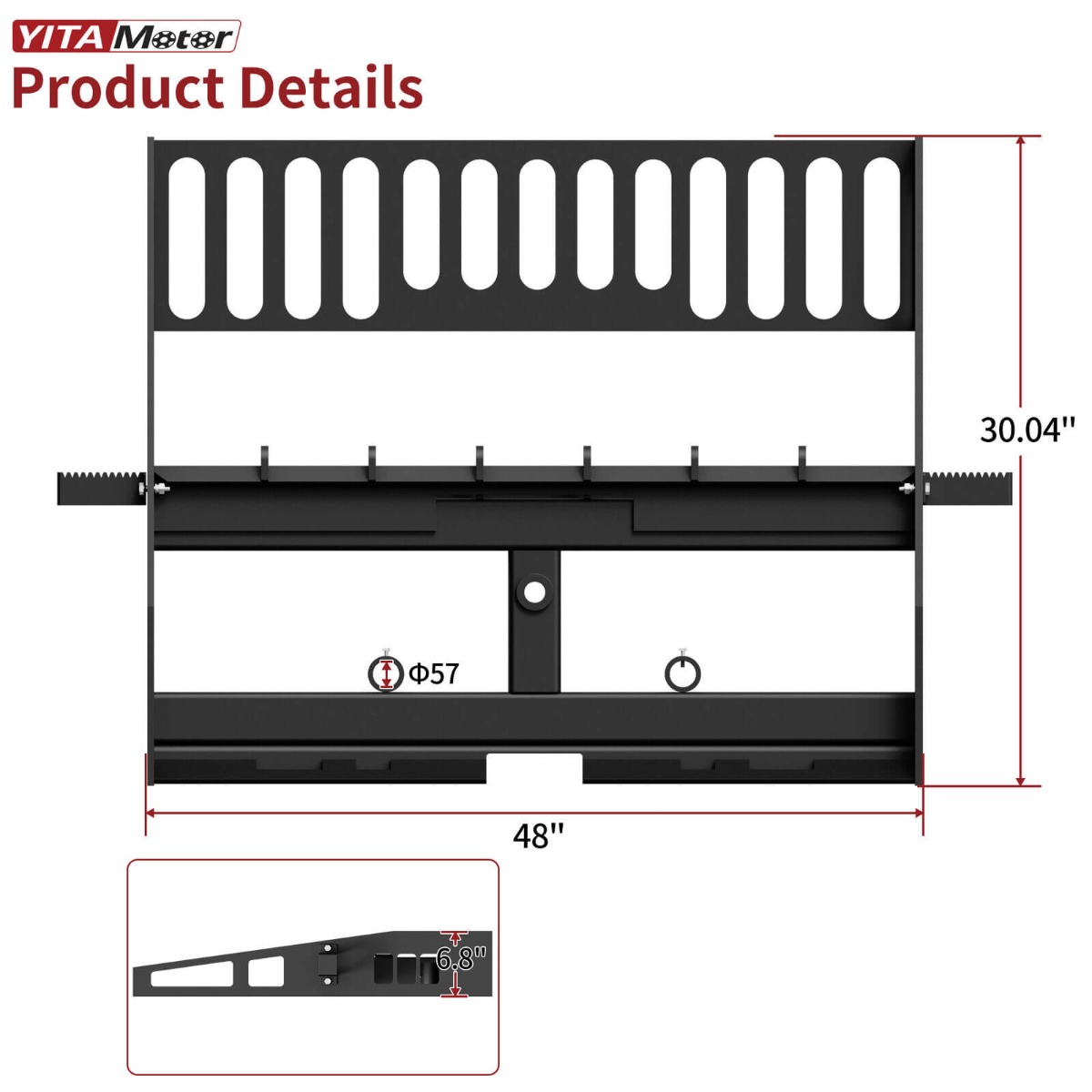 Side view of YITAMOTOR® 48" Pallet Fork Frame 5000lbs Skid Steer Heavy-Duty Attachment Quick Tach Tractor