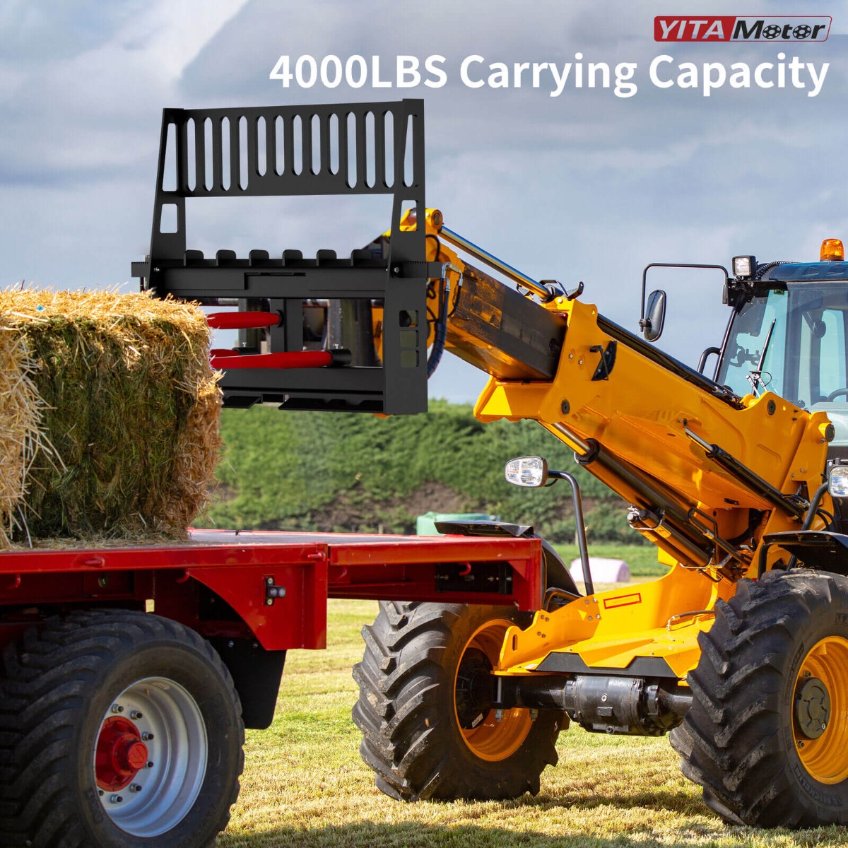Side view of YITAMOTOR® 48" Pallet Fork Frame 5000lbs Skid Steer Heavy-Duty Attachment Quick Tach Tractor