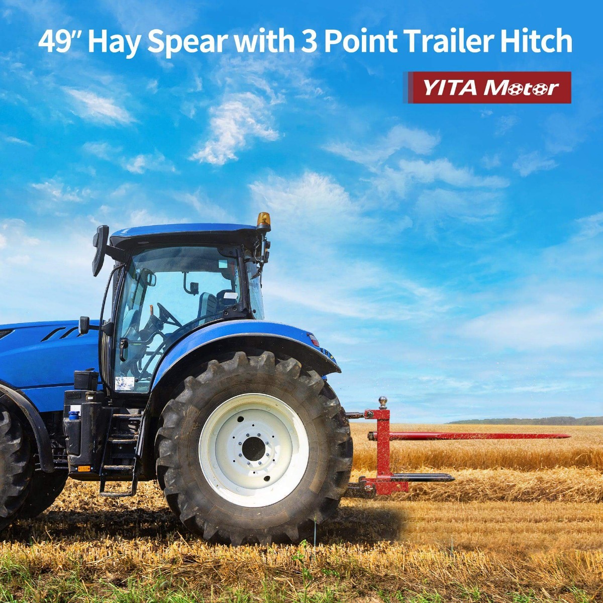 Side view of YITAMOTOR® 3 Point Hay Bale Spear Trailer Hitch Receiver Cat 1 Tractor Lift Capacity 3000lb