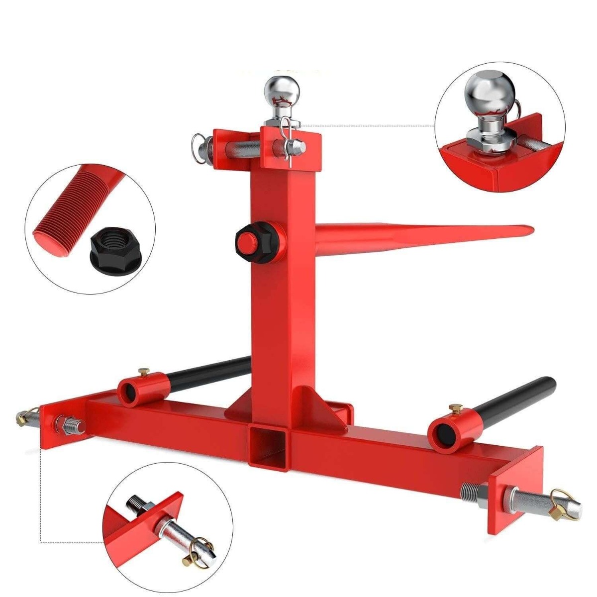 Side view of YITAMOTOR® 3 Point Hay Bale Spear Trailer Hitch Receiver Cat 1 Tractor Lift Capacity 3000lb