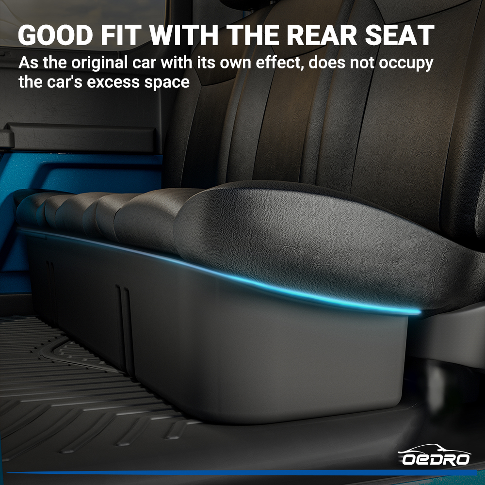 Side view of OEDRO Upgraded Under Seat Storage Box for 2015-2026 Ford F150 Super Crew Cab, 2 in 1 Design Black Organizers