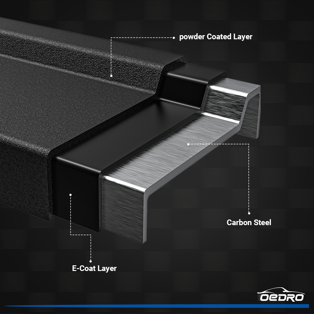Side view of OEDRO® Running Boards for 2019-2025 Chevy Silverado/ GMC Sierra 1500 Crew Cab; 2020-2024 Silverado/ Sierra 2500HD 3500HD (Excl. 2019 1500 LD)