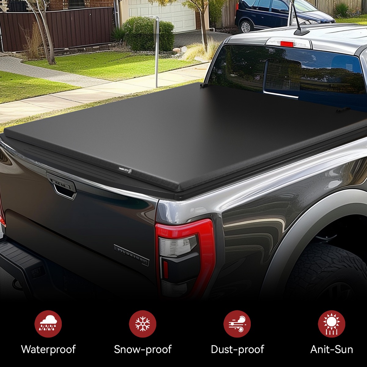 Side view of YITAMOTOR Soft Quad-Fold Tonneau Cover for 1999-2026 Ford F-250/F-350 Super Duty 8 ft Bed