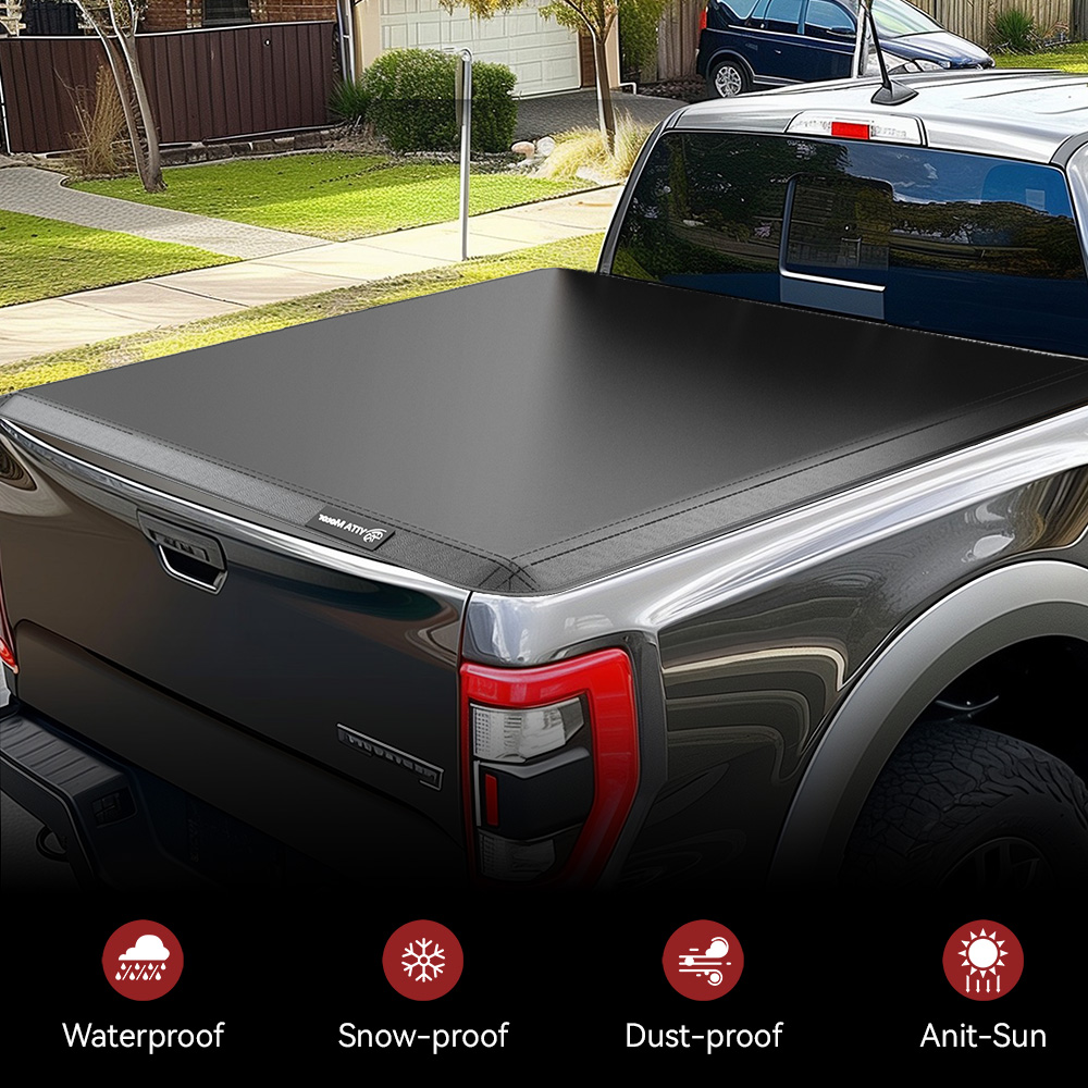 Side view of YITAMOTOR® Soft Tri Fold Truck Bed Tonneau Cover Compatible with 2022-2026 Nissan Frontier 6 ft Bed