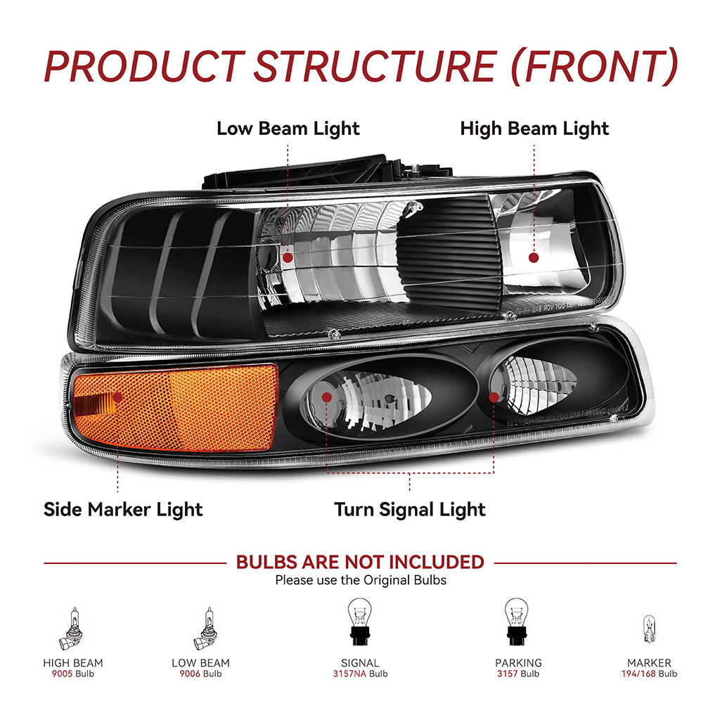 Side view of YITAMOTOR® Headlights For 99-02 Chevy Silverado 1500 2500/01-02 Silverado 1500HD 2500HD 3500/00-06 Tahoe Suburban