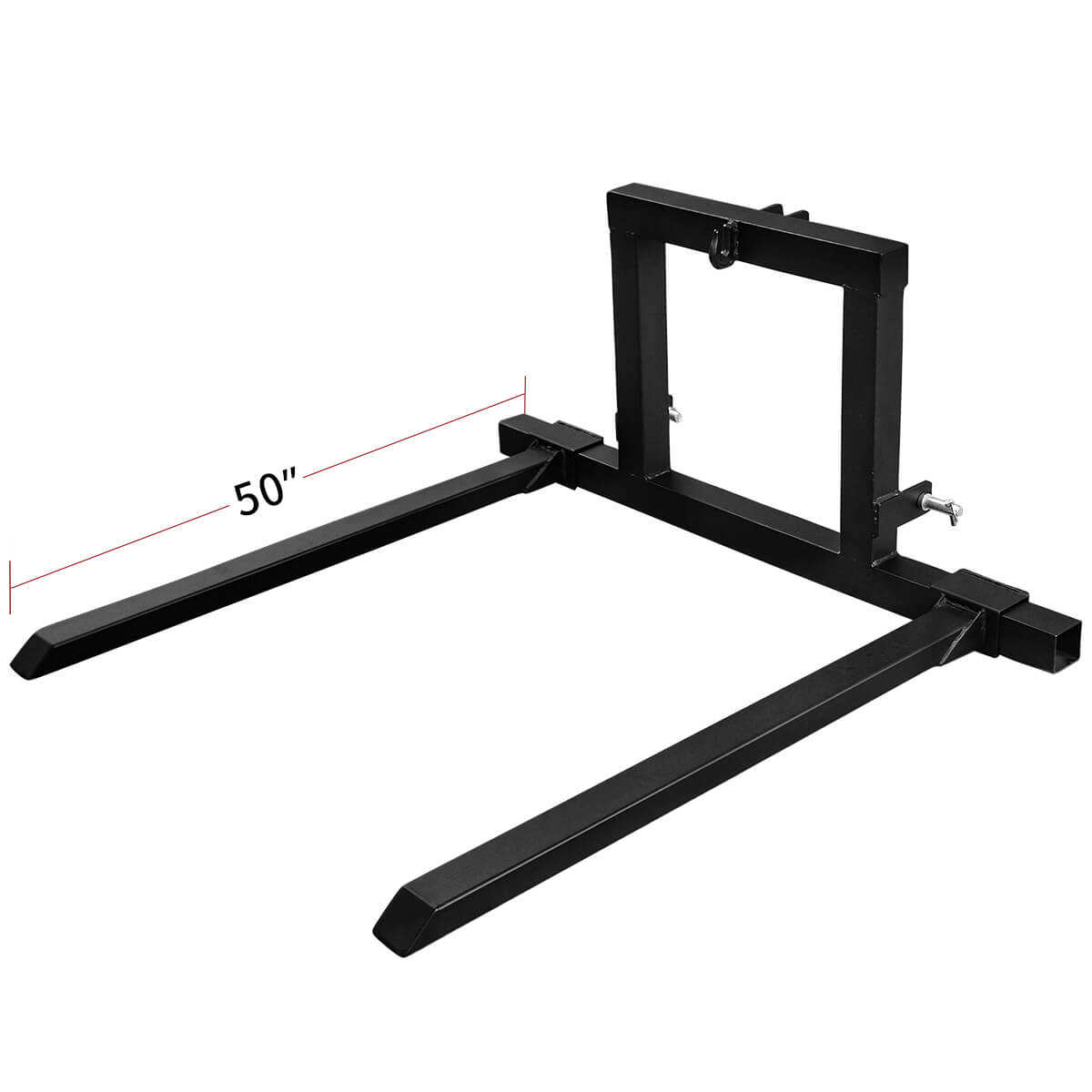 Side view of YITAMOTOR® 3 Point Hitch 1500 lbs Pallet Forks for Category 1 Tractor