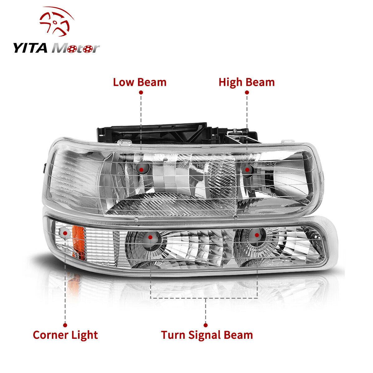 Side view of YITAMOTOR® For 1999-2002 Chevy Silverado 1500 2500 3500 Headlights + LED Tail Lights
