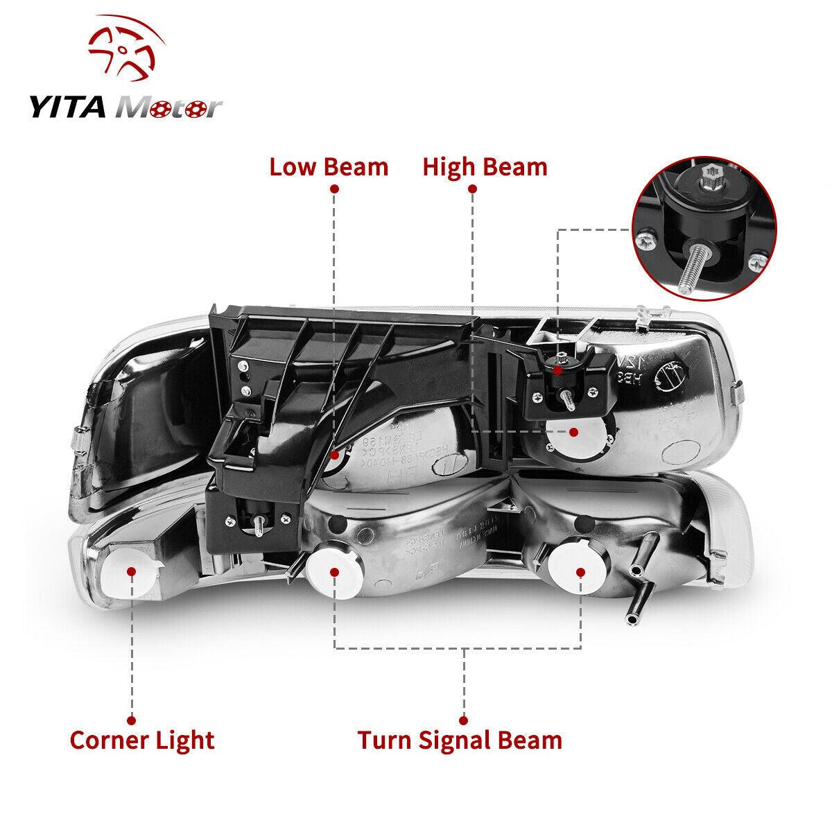 Side view of YITAMOTOR® For 1999-2002 Chevy Silverado 1500 2500 3500 Headlights + LED Tail Lights