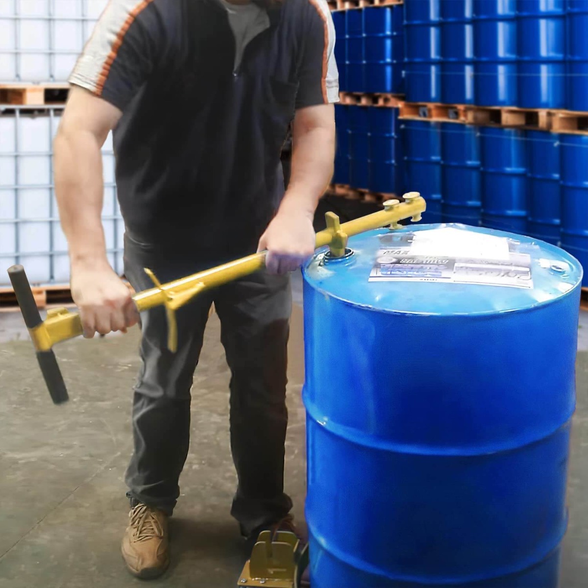 Side view of YITAMOTOR® 55 Gallon Drum Dolly, 1200lbs Capacity Drum Cart, Oil Drum Cart with Bung Wrench Handle and Poly-on-Steel Wheels