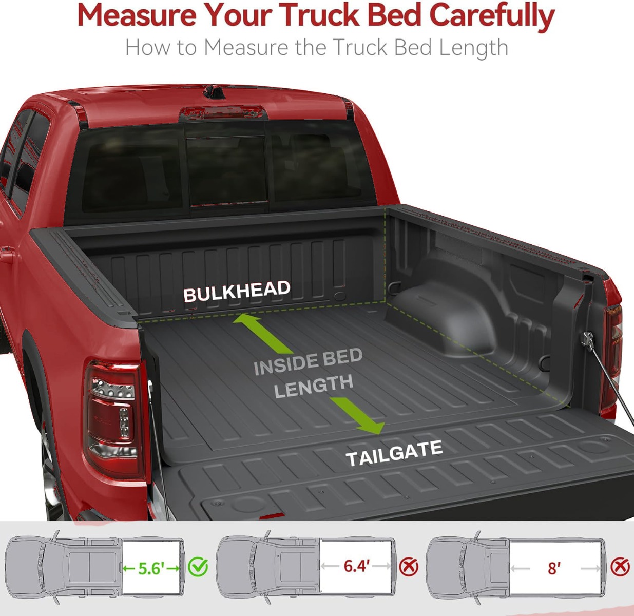 Side view of 5.6FT Soft Roll-Up Truck Bed Cover Fits for Dodge Ram 1500 New Body 2019-2025 (Excl. Classic) | 5'7" (67") Bed w/o Ram Box