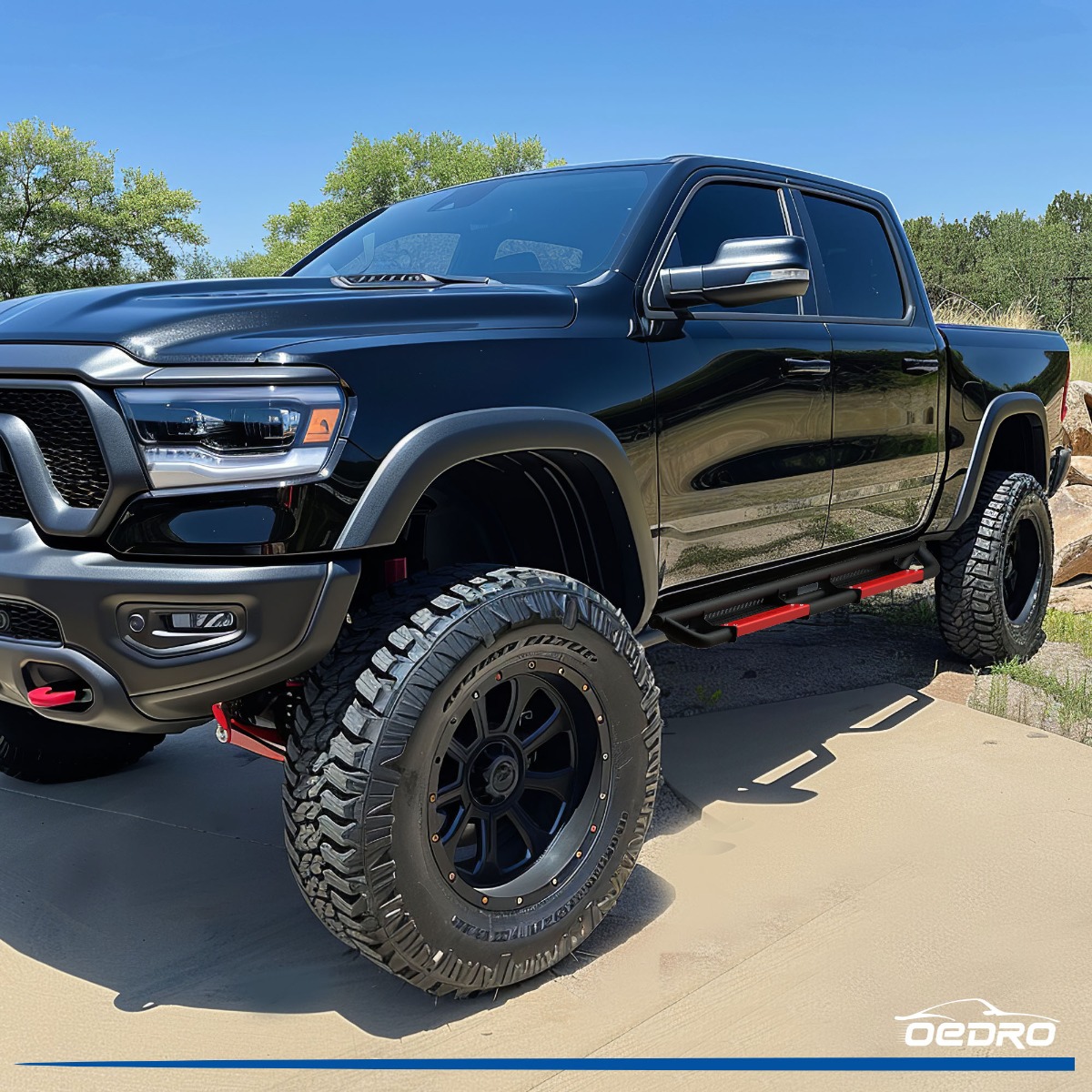 Side view of OEDRO® Running Boards for 2019-2026 Dodge Ram 1500 Crew Cab New Body (NOT for Classic ) Bolt-on Side Steps